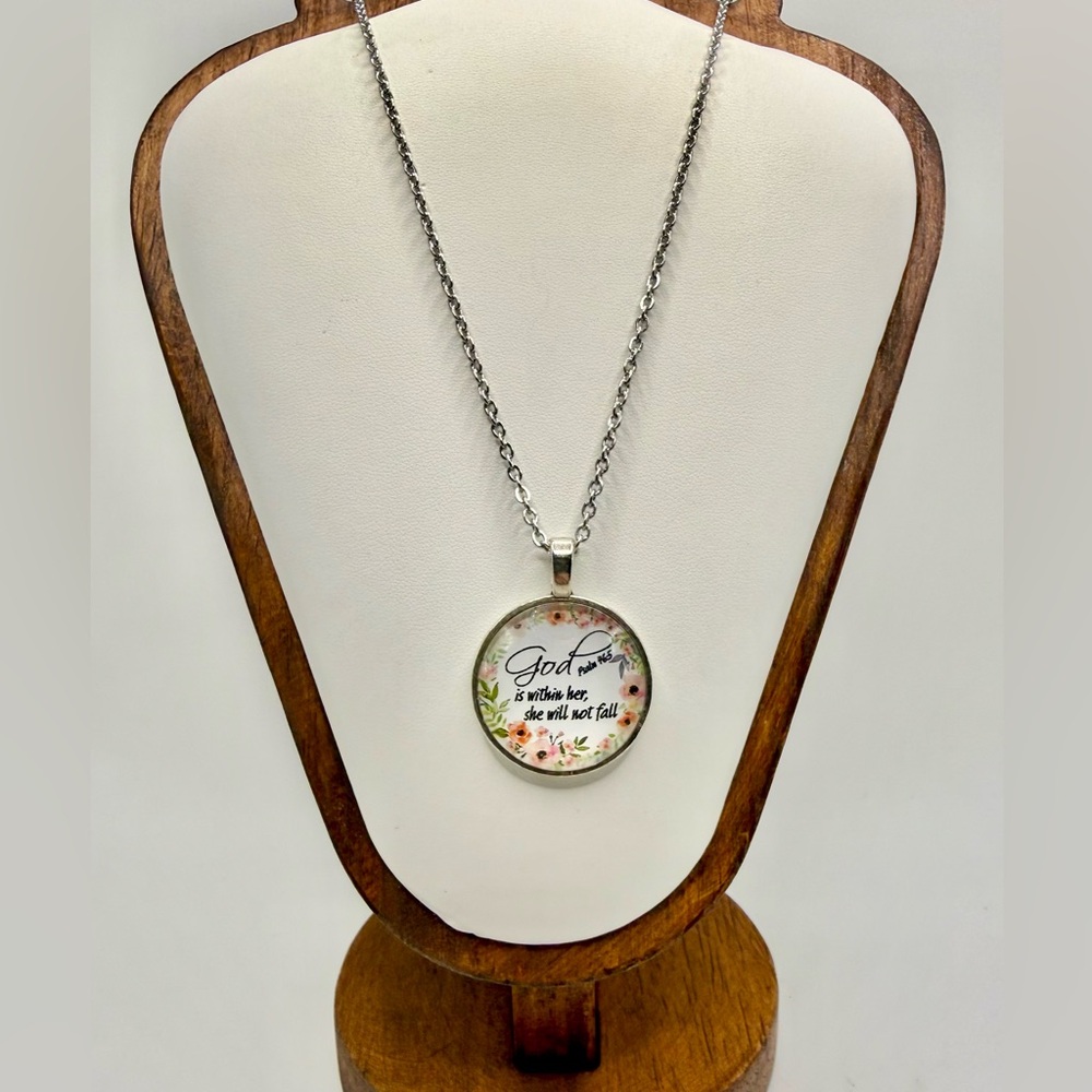 Christian Scripture Pendant Necklace God Is Within Her Psalm 46:5